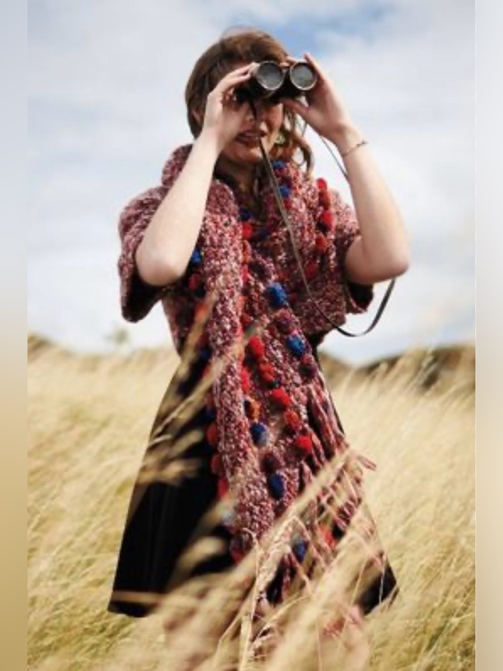 Anthropologie Womens Handknit By Dollie Cropped Handknit Pom Wrap Cardigan Scarf - Picture 11 of 12